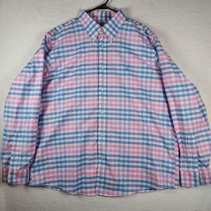 Brooks Brothers Regent Fit Non‑Iron Stretch Shirt XL — Blue & Pink Plaid